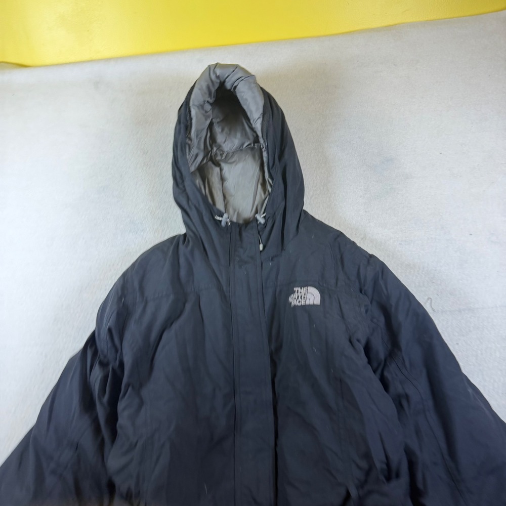 The North Face 550 Down Puffer Jacket Womens Medium Black Hooded Belted Parka